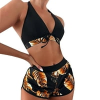 Ženska boja tropskog ispisa Halter bikini kupaći kostimi sa šorcama s kupaćim kratkim hlačama Podignite