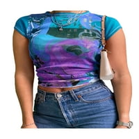 MA & Baby Women's Ljeto tiskana posada okrugla vrata kratkih rukava Slim fit pulover majica za dame