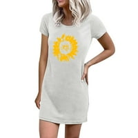Dame Ljeto Ženska posada Creative Sunflower cvijet od tiskane haljine Ljeto kratki rukav labav swing