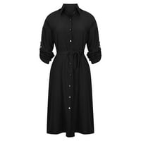 Ženski ljetni trendovski ovratnik dugih rukava od punog boca dugme za remen casual haljina pada dame haljine vrhovi crne l