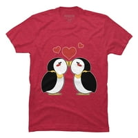Srčani pingvini za valentine majica MENS bijeli grafički tee - dizajn od strane ljudi m