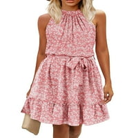 Haite Dame kratke haljine Halter mini haljina cvjetna tiskanja ljetna plaža sandress party boho rukava