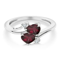 Gem kamen kralj sterling srebrni srčani oblik crveni rodolit granet dvostruki srčani prsten za žene za žene