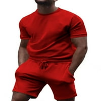 Prednjeg swalk muns odijelo Dvije trakcijske majice kratkih rukava i kratke hlače Fitness casual PJS setovi kućne odjeće Crew Crt Crven Crveni XL