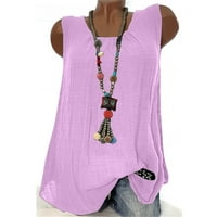 Ženski ljetni rezervoar bez rukava od pune casual labavog fit bluza Top košulje za okrugle vrata na vrhu Purple 3xl