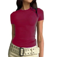 Majice o o-vratu vino okrugle vrat košulje za djevojke Žene kratkih rukava Jednobojna boja Basics Crewneck