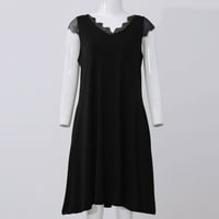 Haljine za žene ženske V-izrez Shift bez rukava s rukavicama kratke čipke casual haljine za smjenu crne xxl