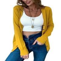 LUMENTO DAMIES pleteni odjeća Chic pleteni džemperi Basic Solid Color Knit Cardigan Cozy V Vrući izrez Žuta l