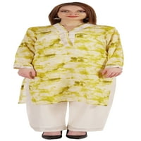 Bimba je print ravna kurti za žene casual ljetno nose v-izrez W čipkani tunik dizajner kurta
