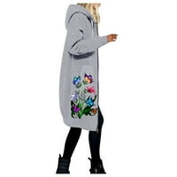 Pulover s dugim rukavima za žene Jesen modna dugačka estetska jakna za ispis, jesen zip prema kaputu sa džepovima
