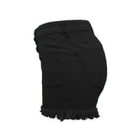FSQJGQ Ženske kratke hlače Ležerne prilike udobne kratke hlače za žene visokog struka Tassel Super kratki traper kratke hlače crne s