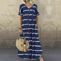 Ljetne haljine za prodaju za žene plus veličine kratkih rukava Štampanje trake uzorka V-izrez Maxi Loose
