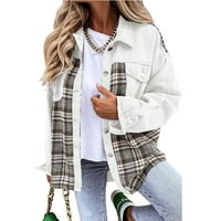 Kaput ženska jakna traper jakna dugi rukav plairani gumb dole niz jakna s majicom Top bijeli s ženskim