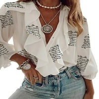Žene Ležerne prilike V-izrez Boho ruffle majica s dugim rukavima dolje labava bluza Šifon Tunika Tops Streetwear plus veličina S-3XL