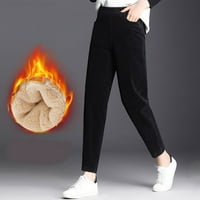 Hlače visokih visokog podiznih hlača elastične struke Corduroy pantalone sa džepom čvrste boje ravno noga za zimsku pad plišane odjeće za damu crna 2xl tanka