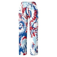 Miayilima casual pantalone za žene Ležerne prilike za neovisnost Američka zastava Štitne hlače Baggy elastična struka pantalona široka noga sa džepom Veličina veličina rublja XL