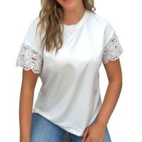 Ženska bijela obična okrugla vrat casual kratkih rukava plus majica