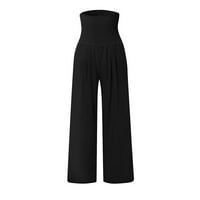 Pantalone za žene Dressy Casual High Squist džepovi elastične struke Čvrsto labave duge ženske pantalone
