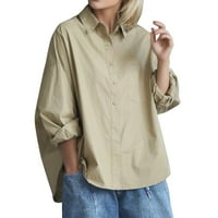 Fabiurt ženske košulje žene s dugim rukavima preklopi labavu pamučnu košulju, kaki