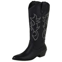 Welliumy Womens Western Boot Vintage Cowgirl Boots istaknute prste vezene cipele Radno hodanje Ležerne prilike Chunky Heel Crna 6.5