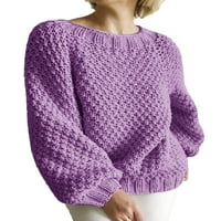 Ženska zimska moda toplo debeli pleteni džemper od čvrstog boja