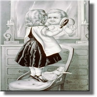 Djevojka četkanje kose Vintage slika napravljena na rastegnutom platnu zidnu umjetničko dekor spreman za objesiti
