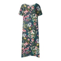 STAMZOD BOHO Dress za žene Ljeto Ležerne prilike V-izrez kratki rukav sa džepom tiskane ljuljačke haljine Navy XXL