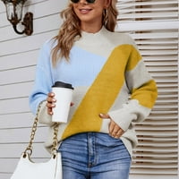 Izrez za posade dugih rukava u boji Podudaranje Jeseni džemperi za žene Trendi žute veličine S