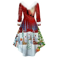 Party haljina za žensko razmatranje, božićna maturalna haljina dugih rukava duboki V-izrez Vintage A-line party midi haljina ispod koljena za djevojčice