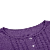 Kapreze Ženska majica Dugme Down Tops bluza za bluzu za vrat BAGGY TUNIC MAJICA LONG rukav Purple s