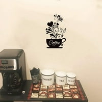 Cup kafe + cvijet zidna dekor, crni dekor kafe za kafe bar i kavana, uklonjiva kuhinjska znaka za ukrašavanje