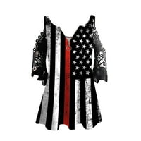 Ayolanni Američka zastava odjeća modna žena kauzalni patentni zatvarač iz vrate Američka zastava za ispis bluza Čipka majica kratkih rukava ljetni vrhovi