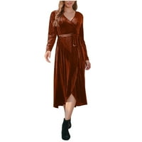 Loopsun Ljetne štedne odjeće haljine za žene, ženski dugi Wleeve V izrez Tanke visoke rukavice za struku Retro haljina haljina kava m