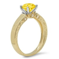 1. CT sjajan okrugli rez simulirani žuti dijamant 14k žuti bijeli zlatni pasijans prsten sz 7.5
