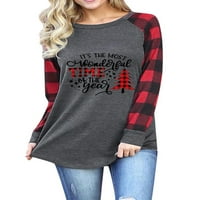 Hait Ladies TEE dugih rukava T-majica Provjerite majicu za odmor Xmas Snowman Print Tunic Bluza Crna