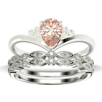 Prekrasni minimalistički 2. karatni kruški rezani morgatit i dijamantni moissanite jedinstveni zaručnički prsten, pristupačni vjenčani prsten, dva podudarna traka u 10K punog bijelog zlatnog poklona za njenu ljubav, trio set prstena