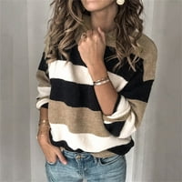 Haxmnou Striped džemper ženski okrugli vrat dugih rukava boja blok pulover džemperi padaju zimske kaki s