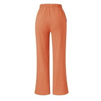 Mrigtriles ženske modne čvrste boje pamučne posteljine elastične strugove casual labave obrezane hlače