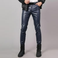Duks za muškarce Slim fitit kožne hlače učvršćivači uska elastična topli trend motociklističke kožne hlače