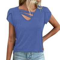 Proljeće i ljetna ženska odjeća Solidna boja V izrez Petal rukava Labava majica Plus veličine za žene