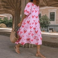 BEEYASO žene okrugli vrat kratki rukav ljetne haljine za žene Print Shirring casual labave haljine ružičaste