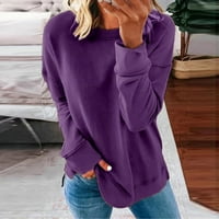 Wozhidaoke T majice za žensku žensku ležerne modne dugih rukava pune boje okruglih ovratnika HOODIE TOPS Purple XXL
