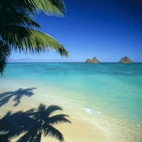 Hawaii, Oahu, Lanikai plaža sa mirnom tirkiznoj vodi, Otoci Mokulua Pozadine palmi za dlanu i sijani
