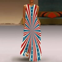 Patriotska haljina za žene Dan nezavisnosti Američka neovisnost Dan Modna ljetna večernja Party Tisak dame džep prsluk duga haljina V-izrez
