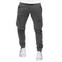 Zkozptok teretne hlače za muškarce Pamuk džepne crteže ležerne duge pantalone, tamno siva, xxl