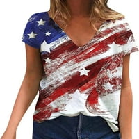 Dabuliu Womens 4. jula odjeća Patriotska američka zastava Print Deep V Majice za majice na vrhu američkog