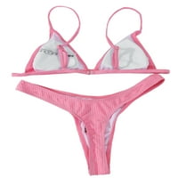 Sutnice ženski ljetni bikini setovi pune boje rebra bez rukava + nisko struk Thong ružičasti s