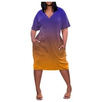 MLQIDK Ženska majica V-izrez Haljine s kratkim rukavima Ljetne haljine Spring Casual Labava majica Tunička gradijentna boja Plaža Haljina sa džepovima, Narandžasti XL