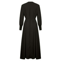 Ženska haljina - labava casual haljina temelj Čvrsta velika haljina kraljevska haljina s dugim rukavima crna m