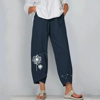 Duge pantalone za žene Žene ljetne casual labave pamučne i posteljine vezene hlače široke noge mornarice
